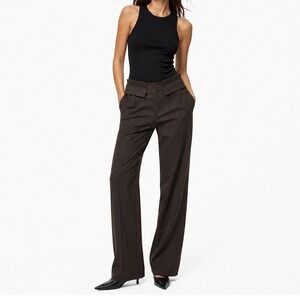 NWT Zara Pinstripe Trousers Deconstructed Raw Waist Office Siren Dark Academia S